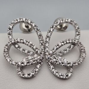 Butterfly Stud Earrings Silver Tone Rhinestones 3/4'' NWOT
